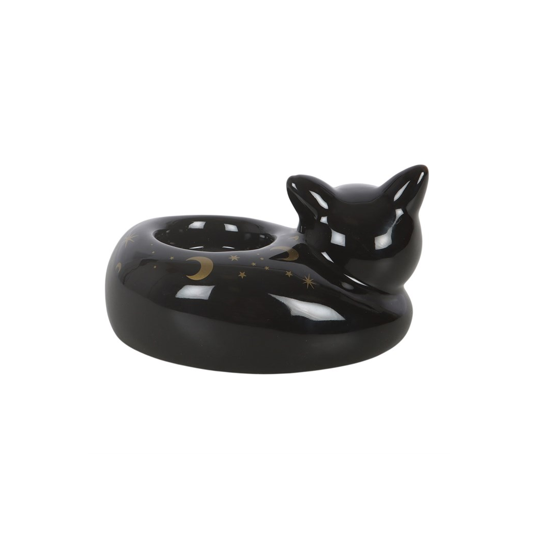 Black Cat Magick Curled Cat Tealight Holder