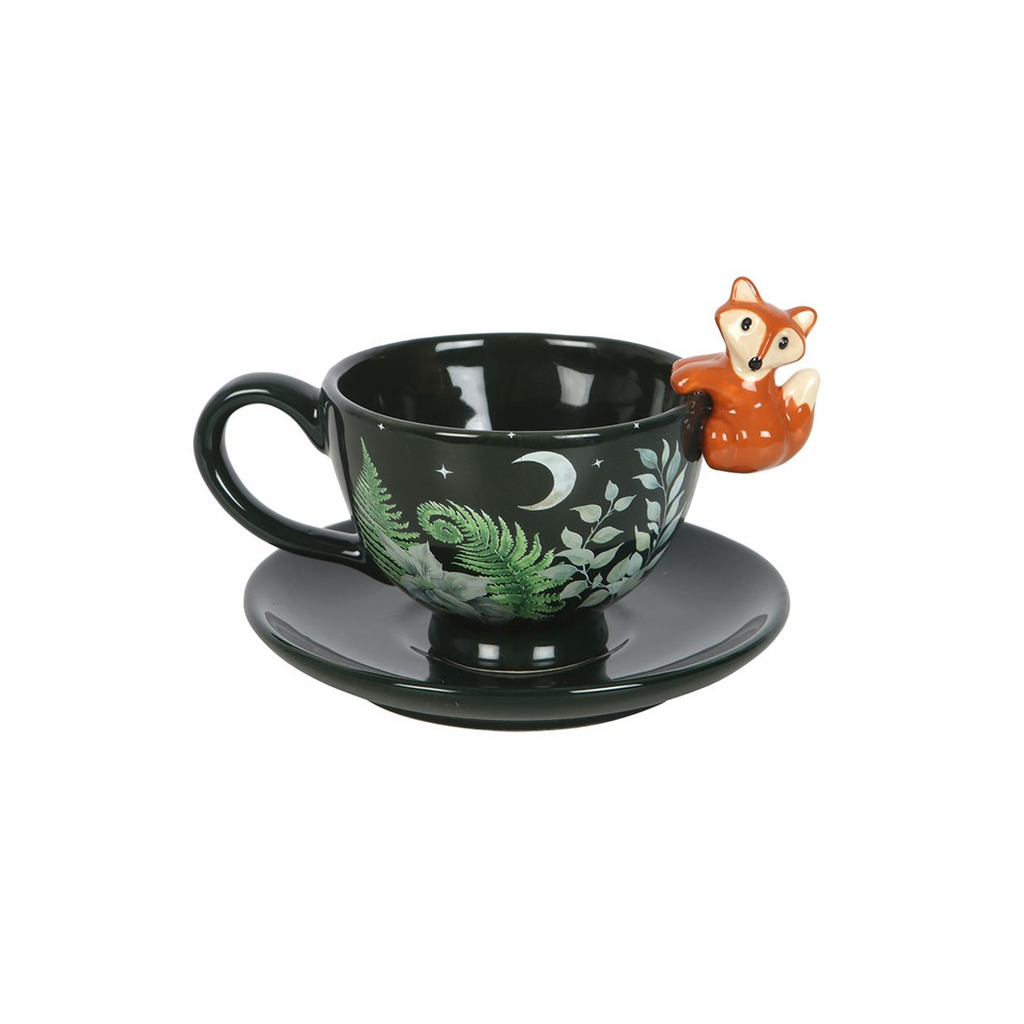 Green Forest Teacup with Fox