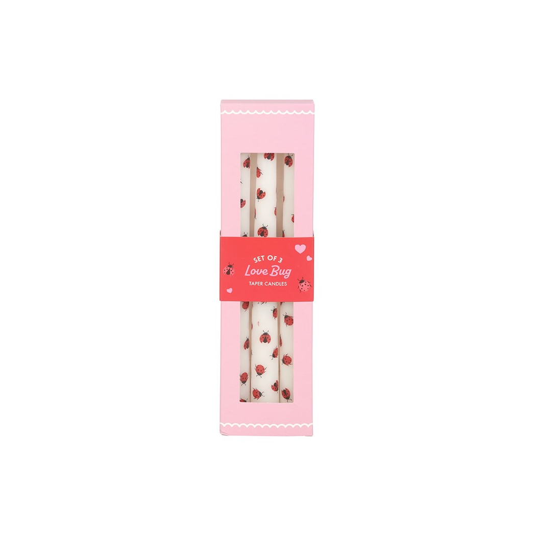 Set of 3 Love Bug Ladybird Taper Candles