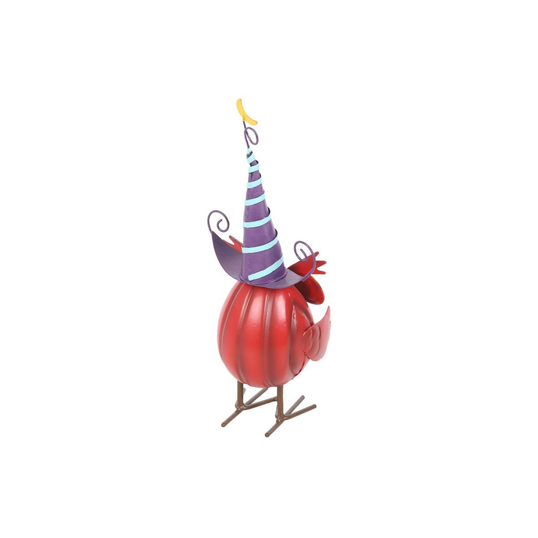 Red Metal Owl Ornament with Witch Hat