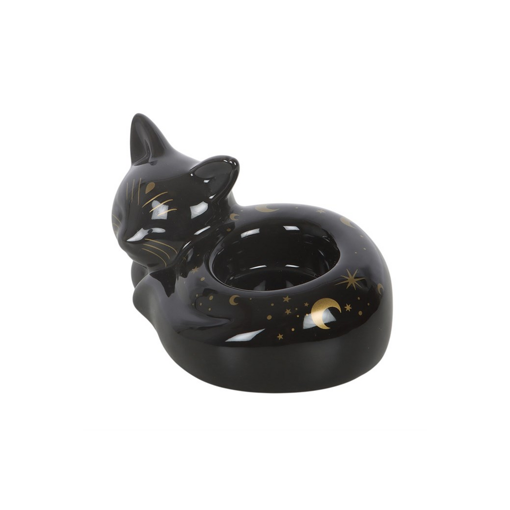 Black Cat Magick Curled Cat Tealight Holder