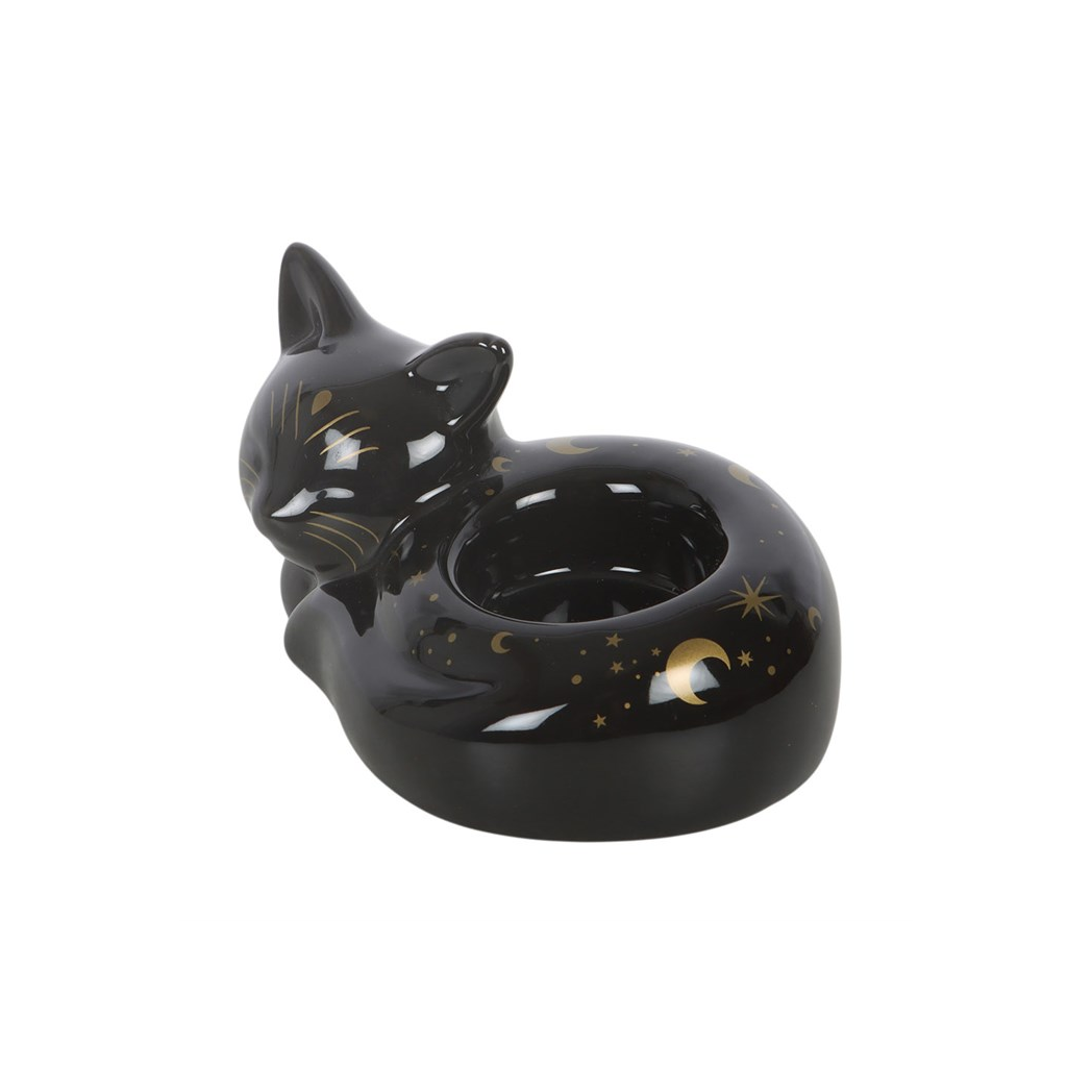 Black Cat Magick Curled Cat Tealight Holder