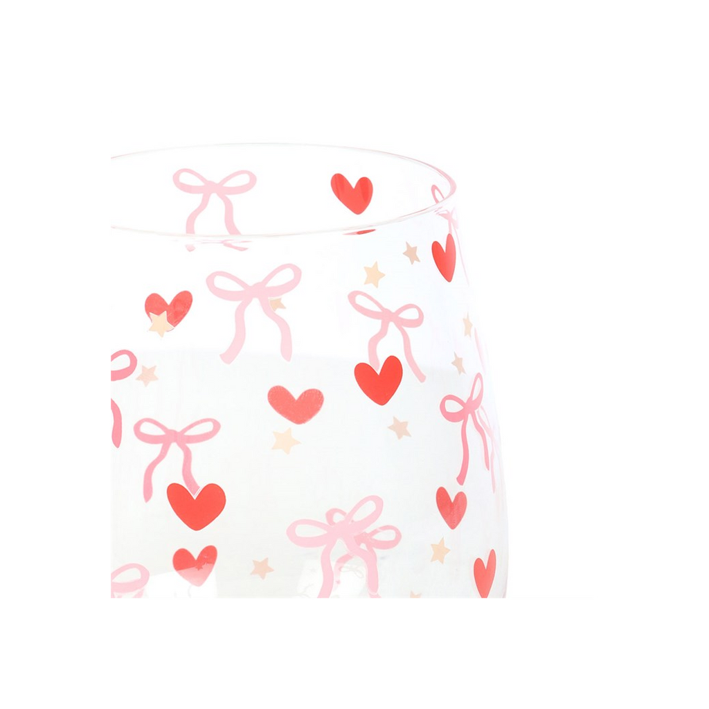 Bow and Heart Print Stemless Glass