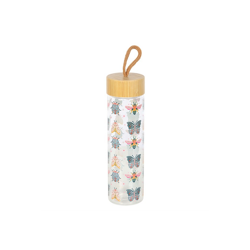 Floral Bug Print Glass Water Bottle