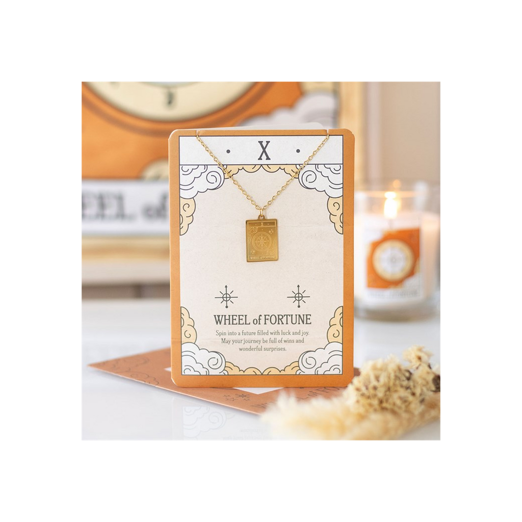 The Wheel of Fortune Vintage Tarot Necklace on Greeting Card