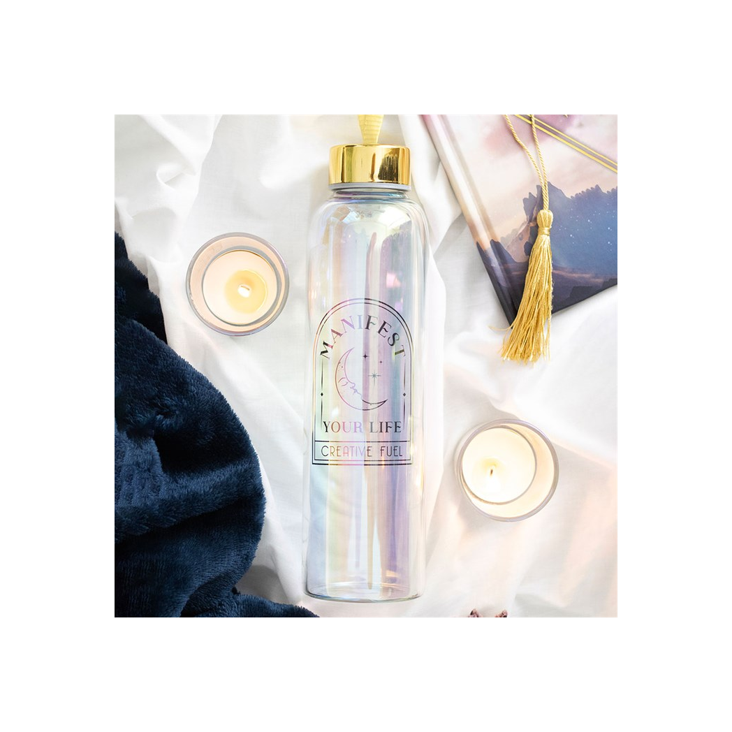 Manifest Your Life Iridescent Glass Water Bottle