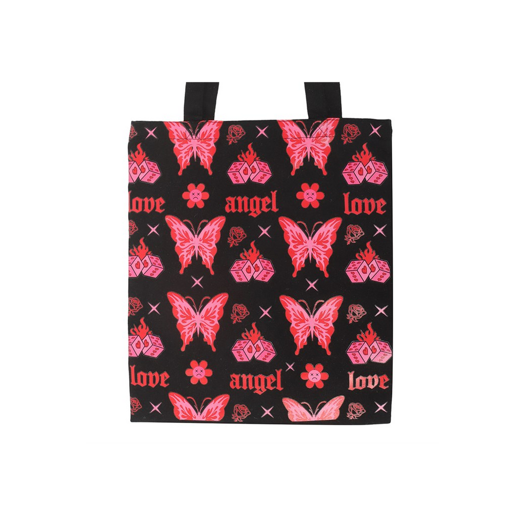 Flaming Butterfly Print Polycotton Tote Bag