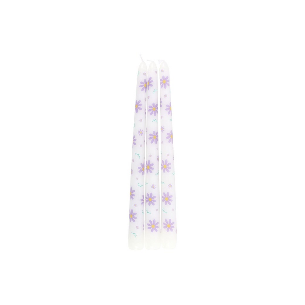 Set of 3 Purple Daisy Taper Candles