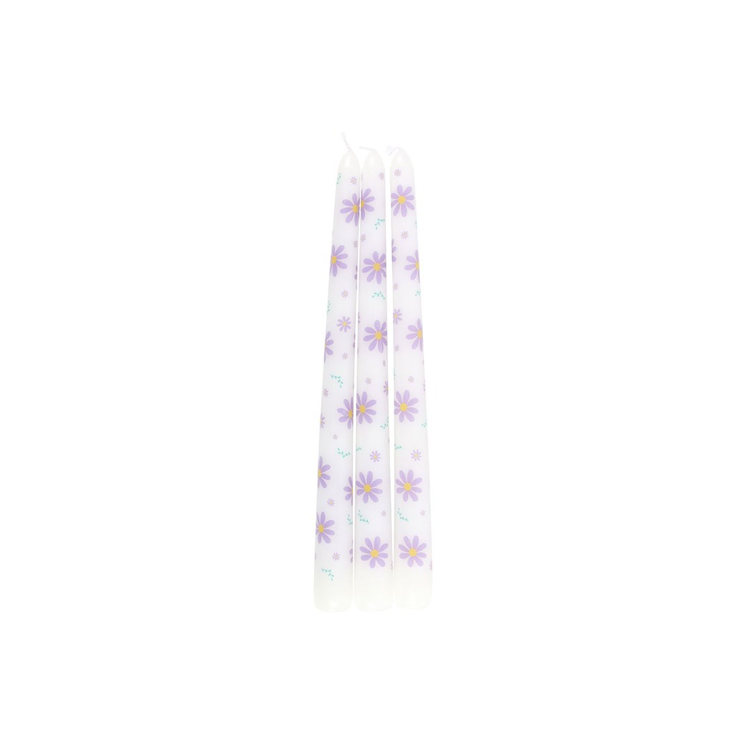 Set of 3 Purple Daisy Taper Candles