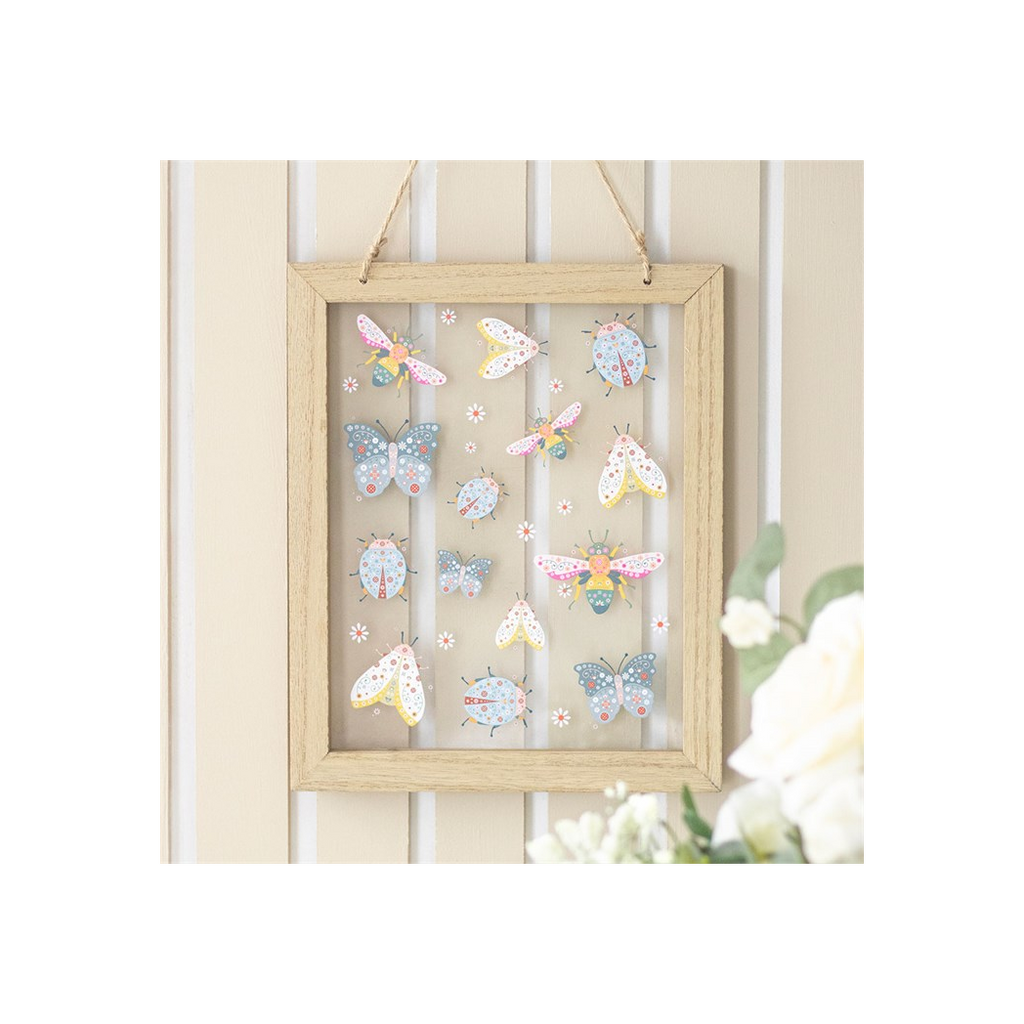 Floral Bug Print Glass Wall Hanging
