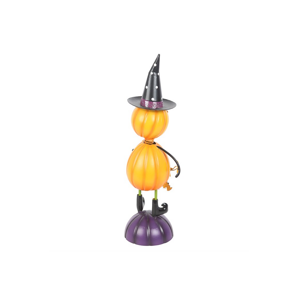 Orange Metal Pumpkin Man Ornament with Witch Hat