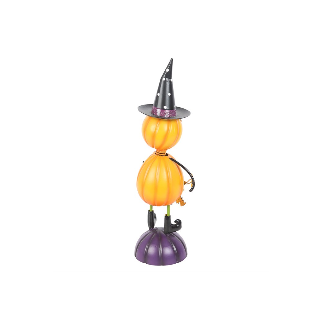 Orange Metal Pumpkin Man Ornament with Witch Hat