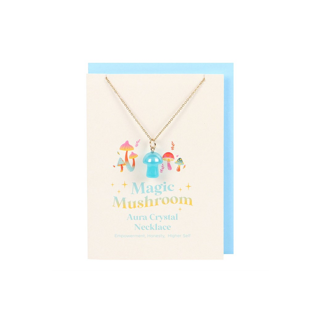 Blue Aura Mushroom Necklace Greeting Card