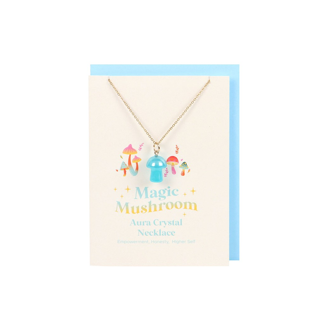 Blue Aura Mushroom Necklace Greeting Card