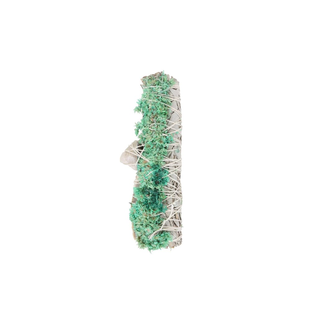 6in Ritual Wand Smudge Stick with White Sage, Abalone and Quartz