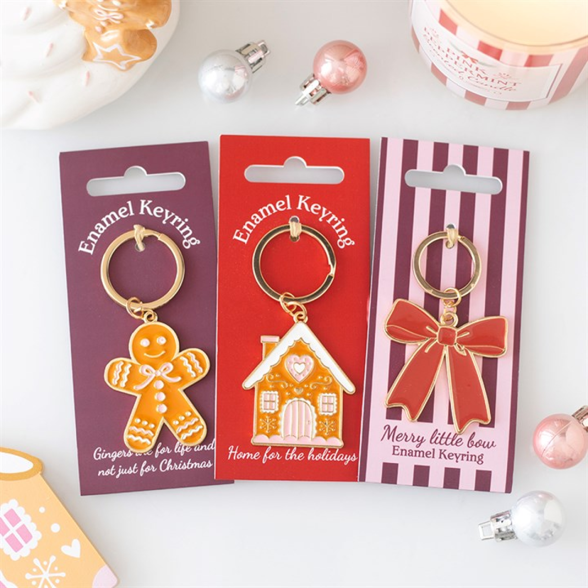 Pink Bow Gingerbread Man Keyring