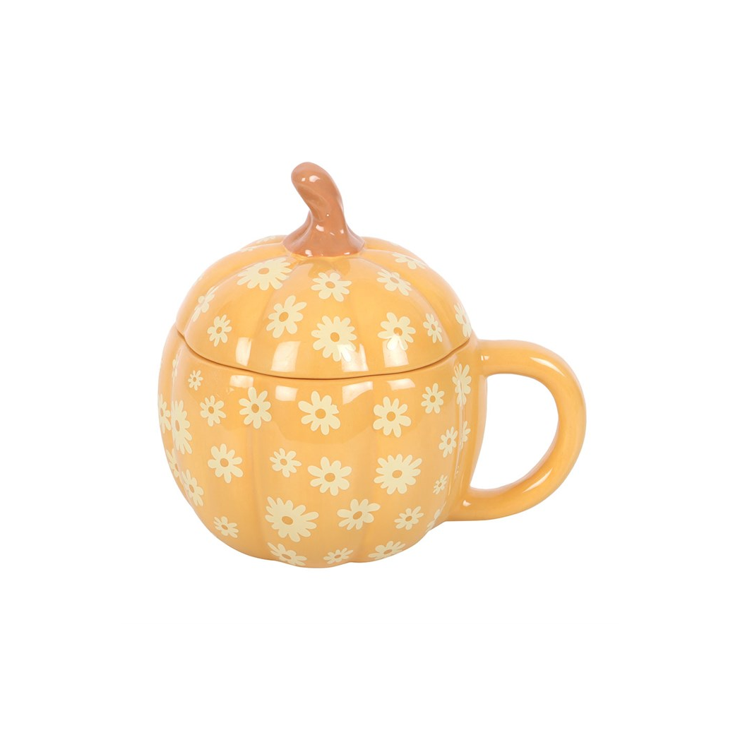 Groovy Floral Pumpkin Lidded Mug