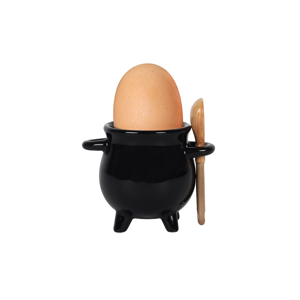 Cauldron Egg Cup with Broom Spoon