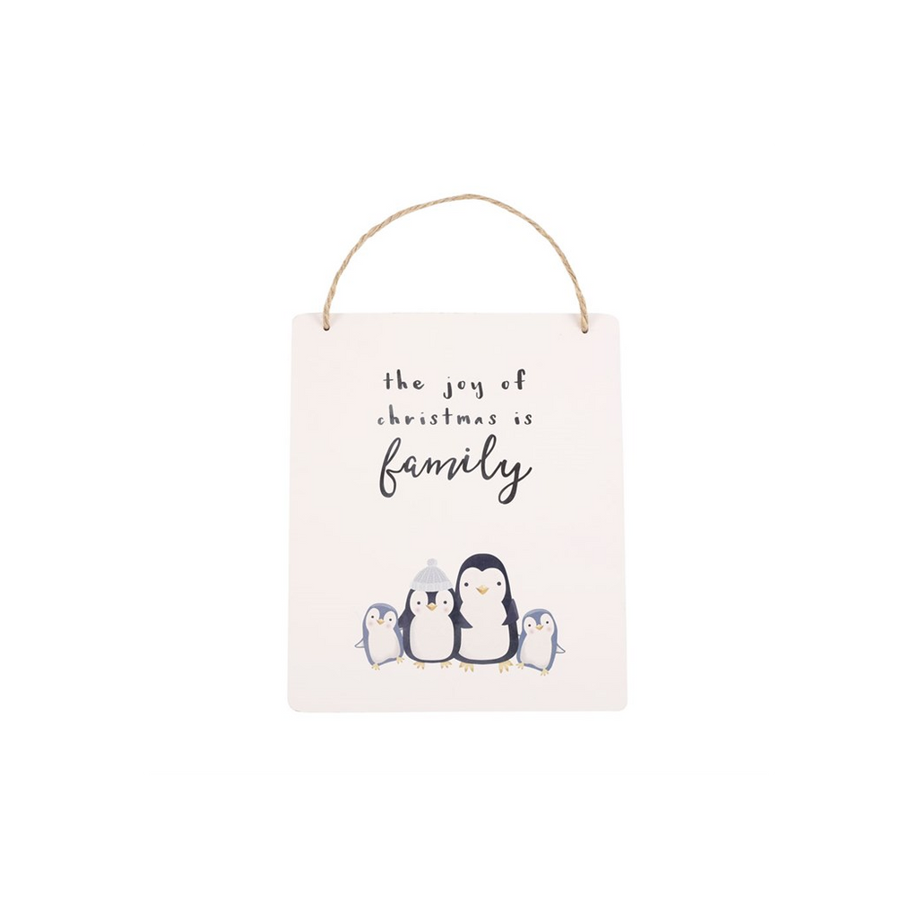 Joy of Christmas Penguin Family Hanging Sign