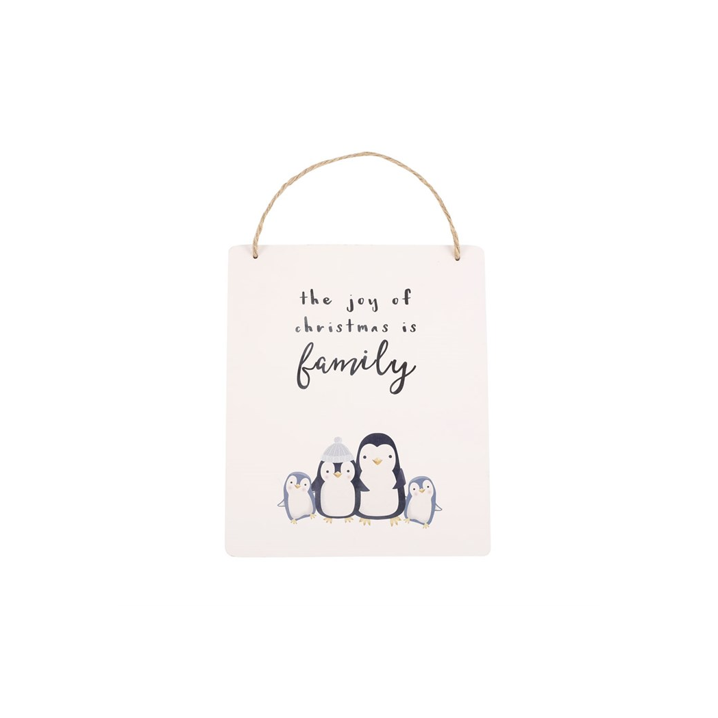 Joy of Christmas Penguin Family Hanging Sign