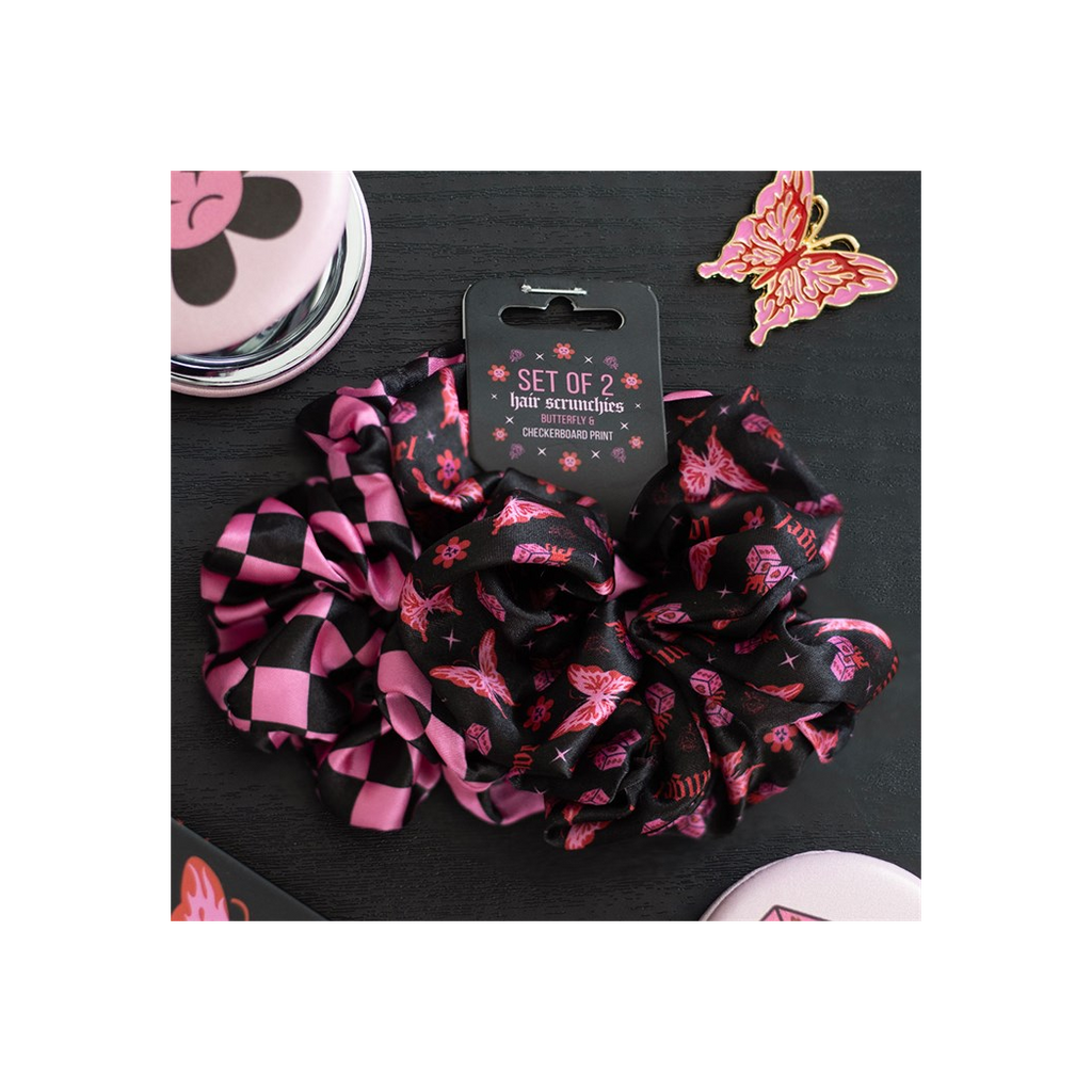 Set of 2 Rebel Butterfly and Checkerboard Hair Scrunchies