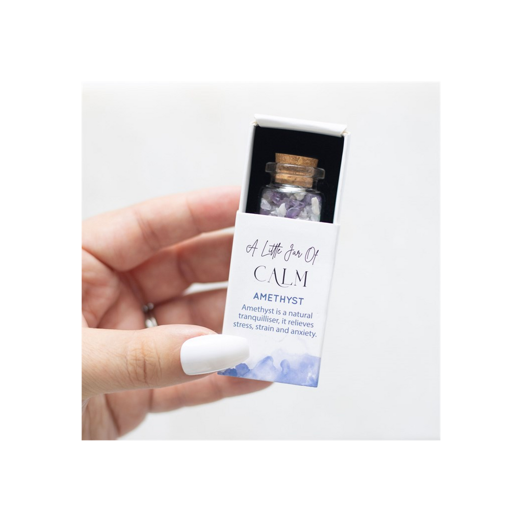 Jar of Calm Amethyst Crystal in a Matchbox