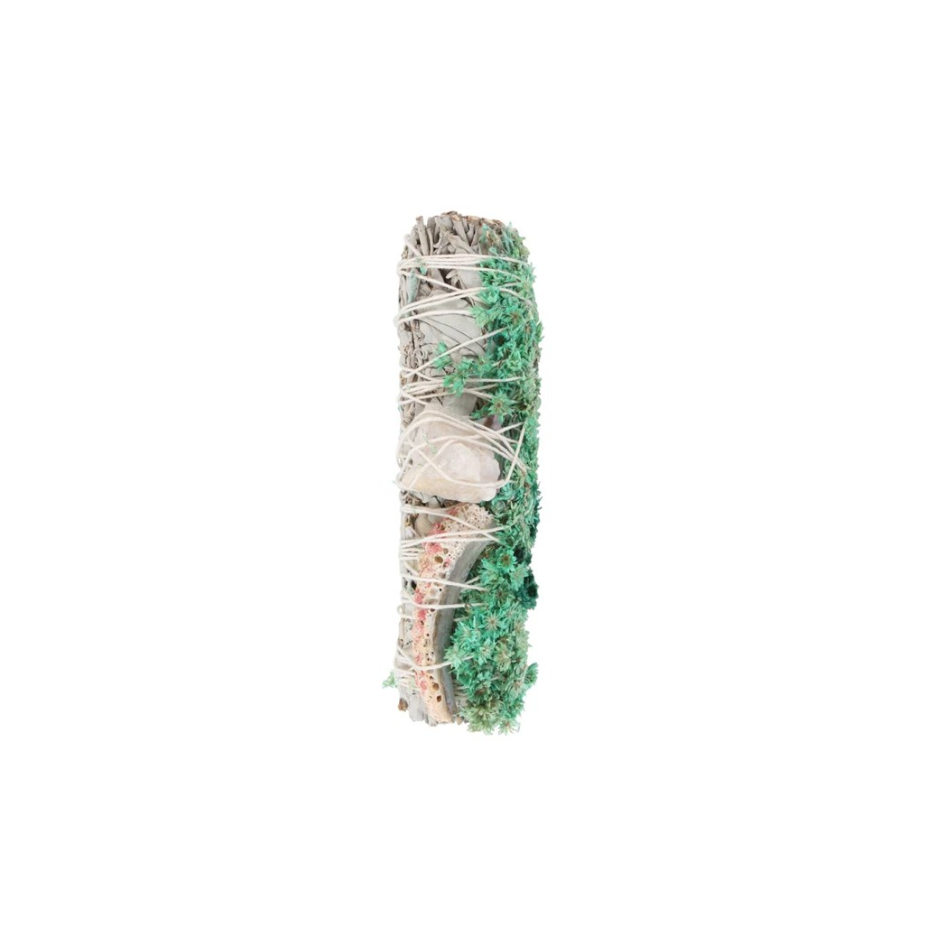6in Ritual Wand Smudge Stick with White Sage, Abalone and Quartz