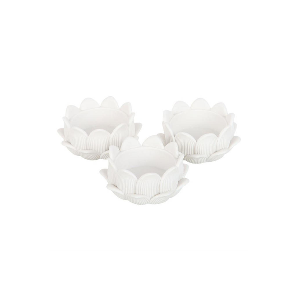 Set of 3 White Lotus Flower Tealight Holders