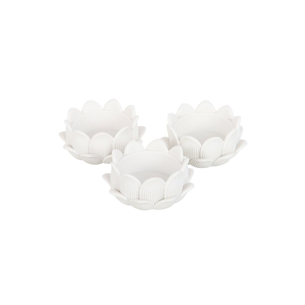 Set of 3 White Lotus Flower Tealight Holders