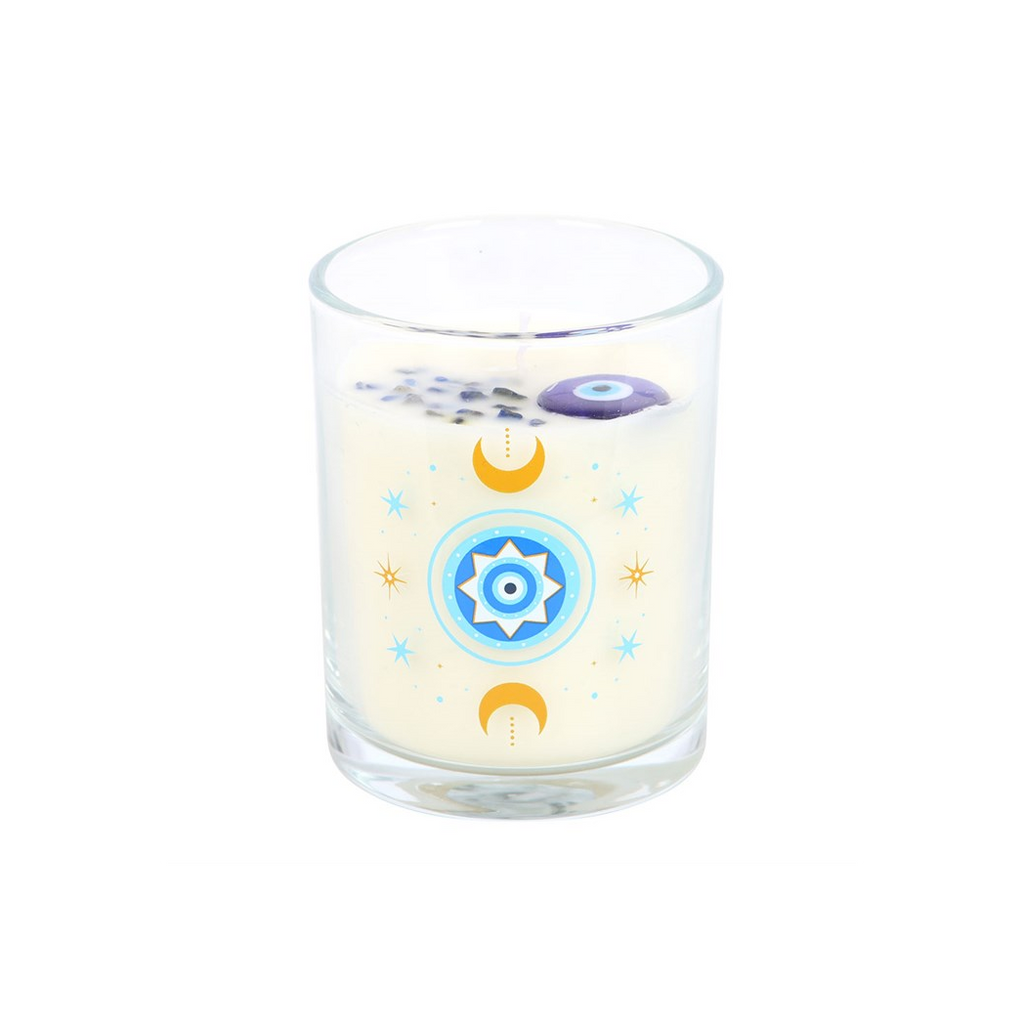 Under Watchful Eyes White Rose Candle with Crystals