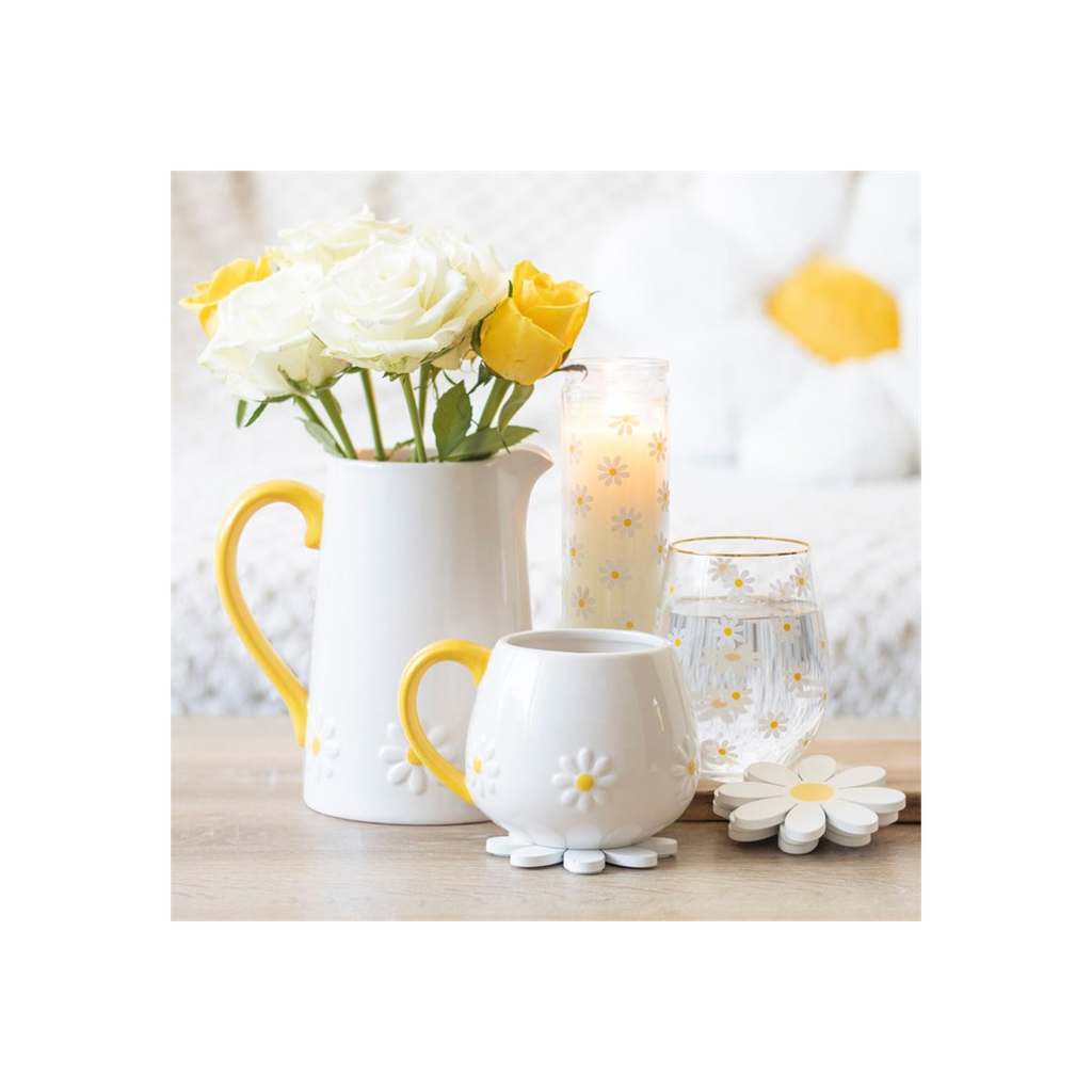 All Over Daisy Print Stemless Wine Glass