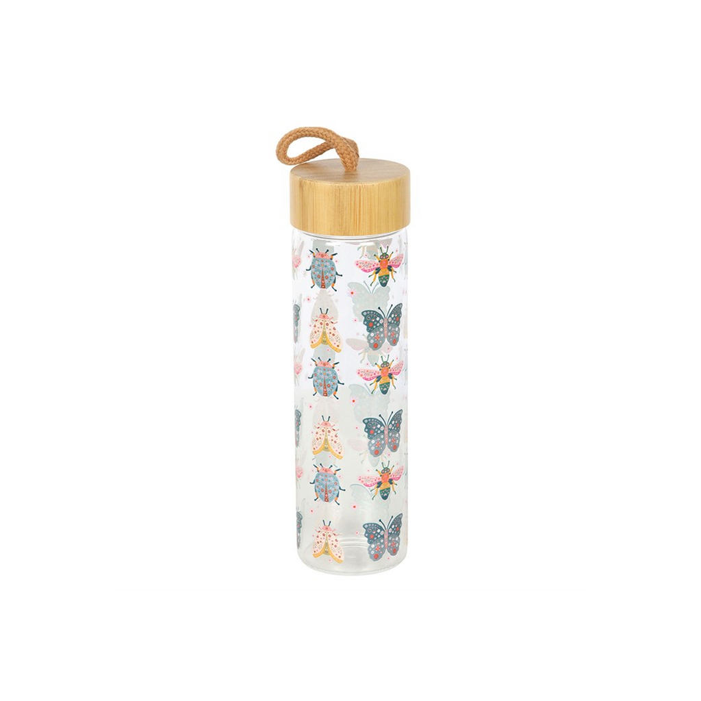 Floral Bug Print Glass Water Bottle