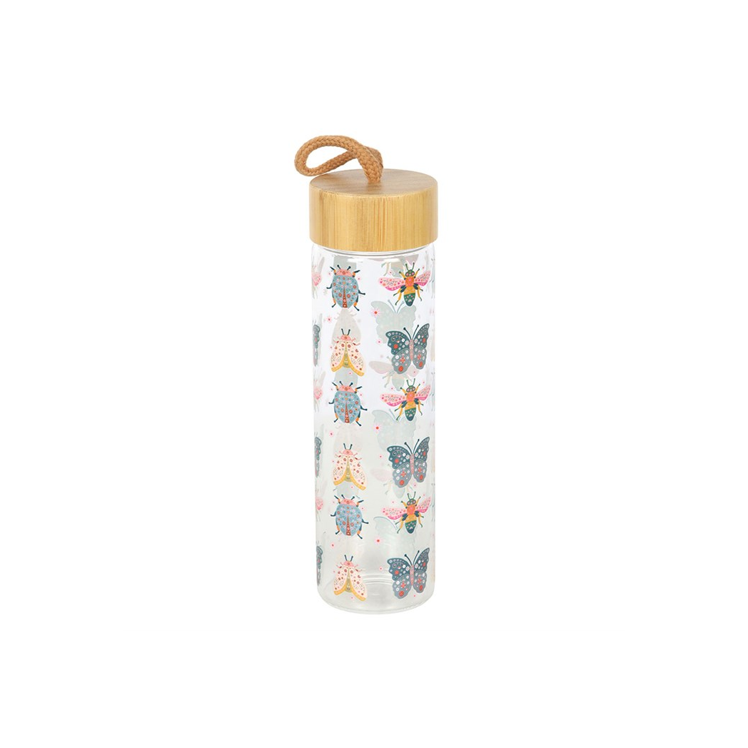 Floral Bug Print Glass Water Bottle