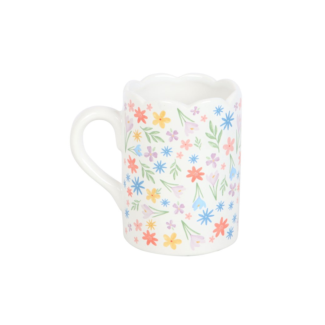 Spring Floral Print Scalloped Mug