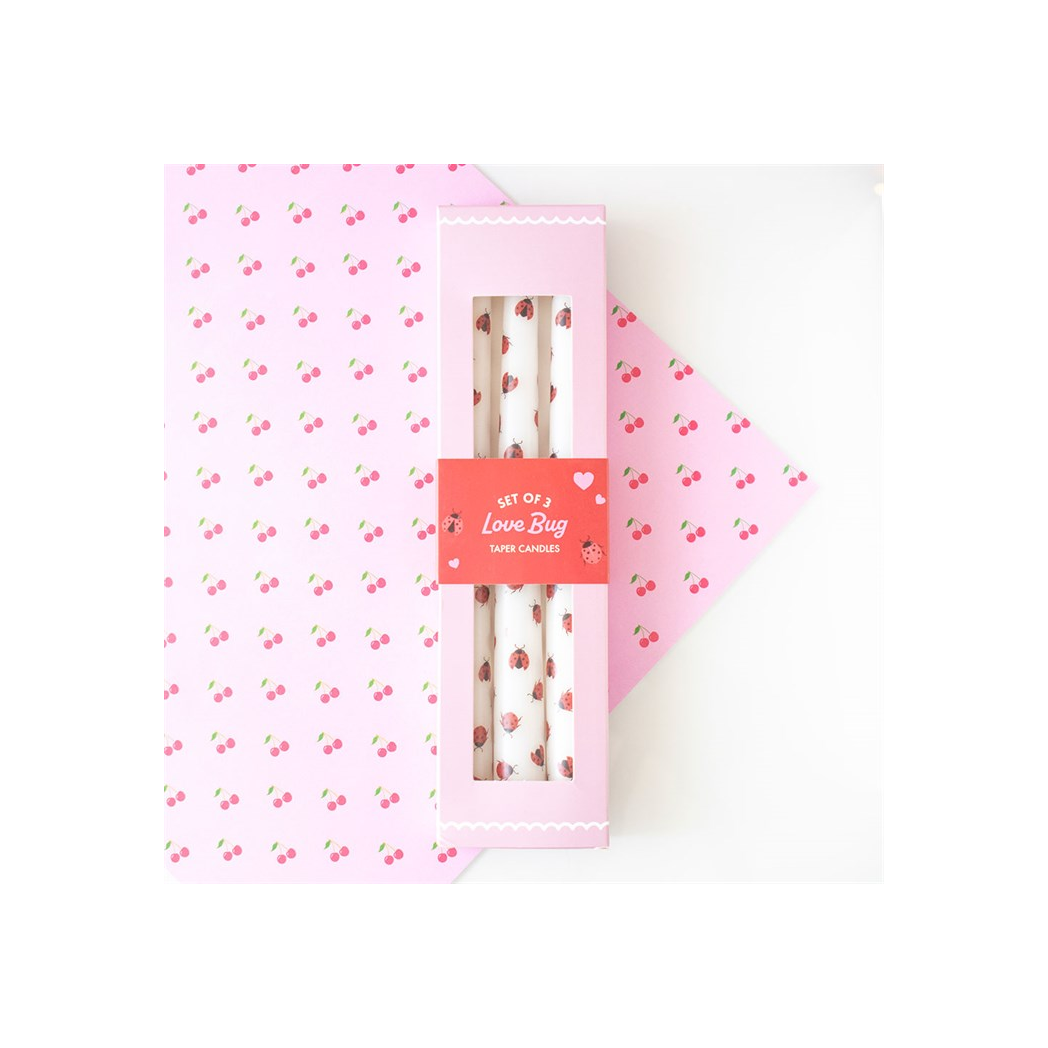Set of 3 Love Bug Ladybird Taper Candles