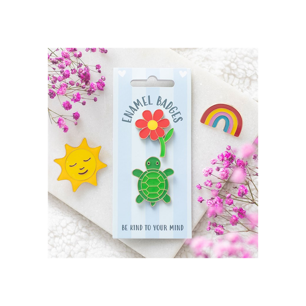 Set of 2 Turtle and Flower Pin Badges
