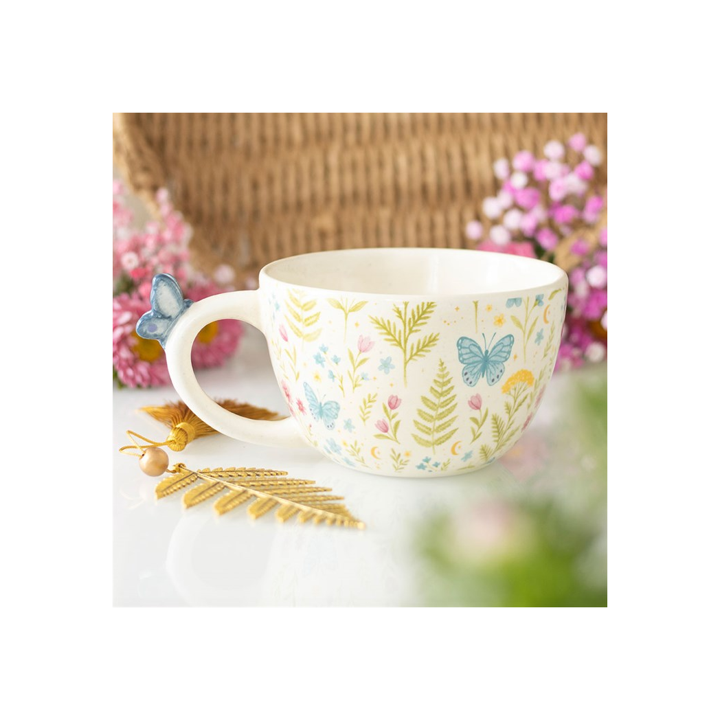 Luna Bloom Floral Print Mug with Butterfly