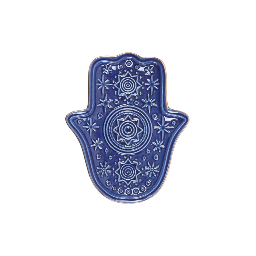 Dark Blue Hand of Hamsa Incense Holder and Trinket Dish