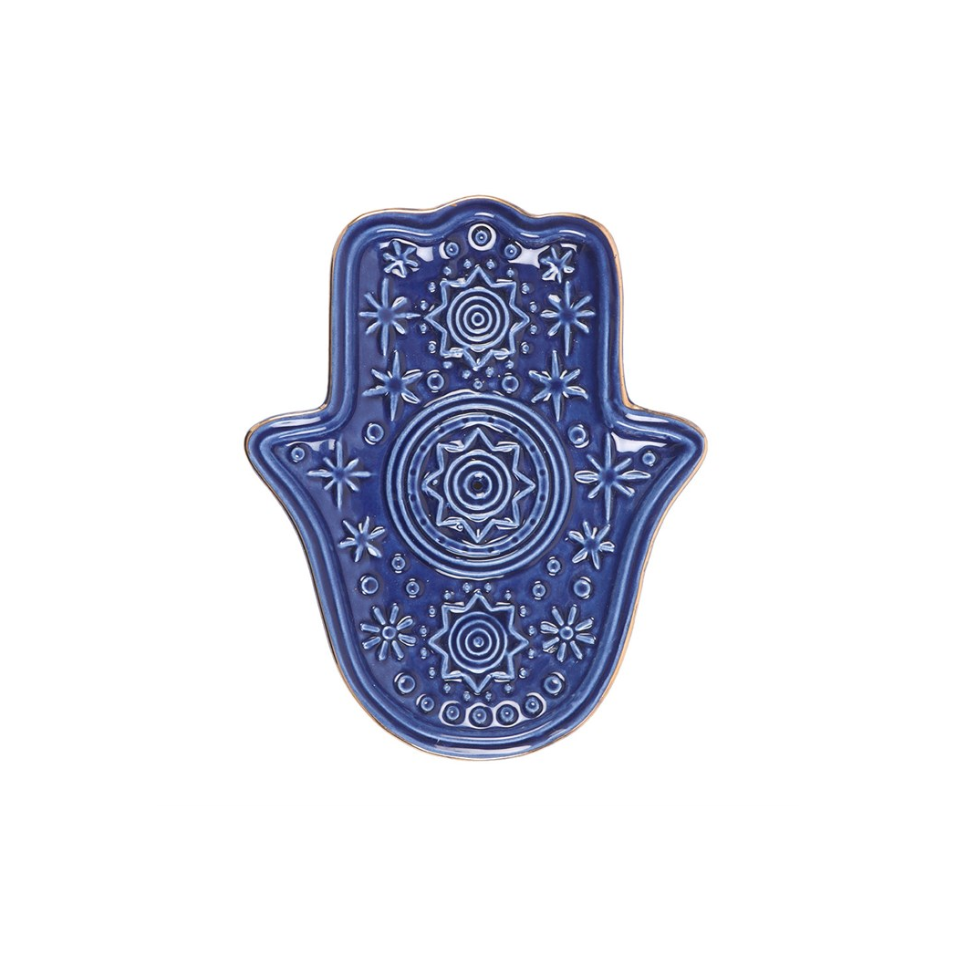 Dark Blue Hand of Hamsa Incense Holder and Trinket Dish