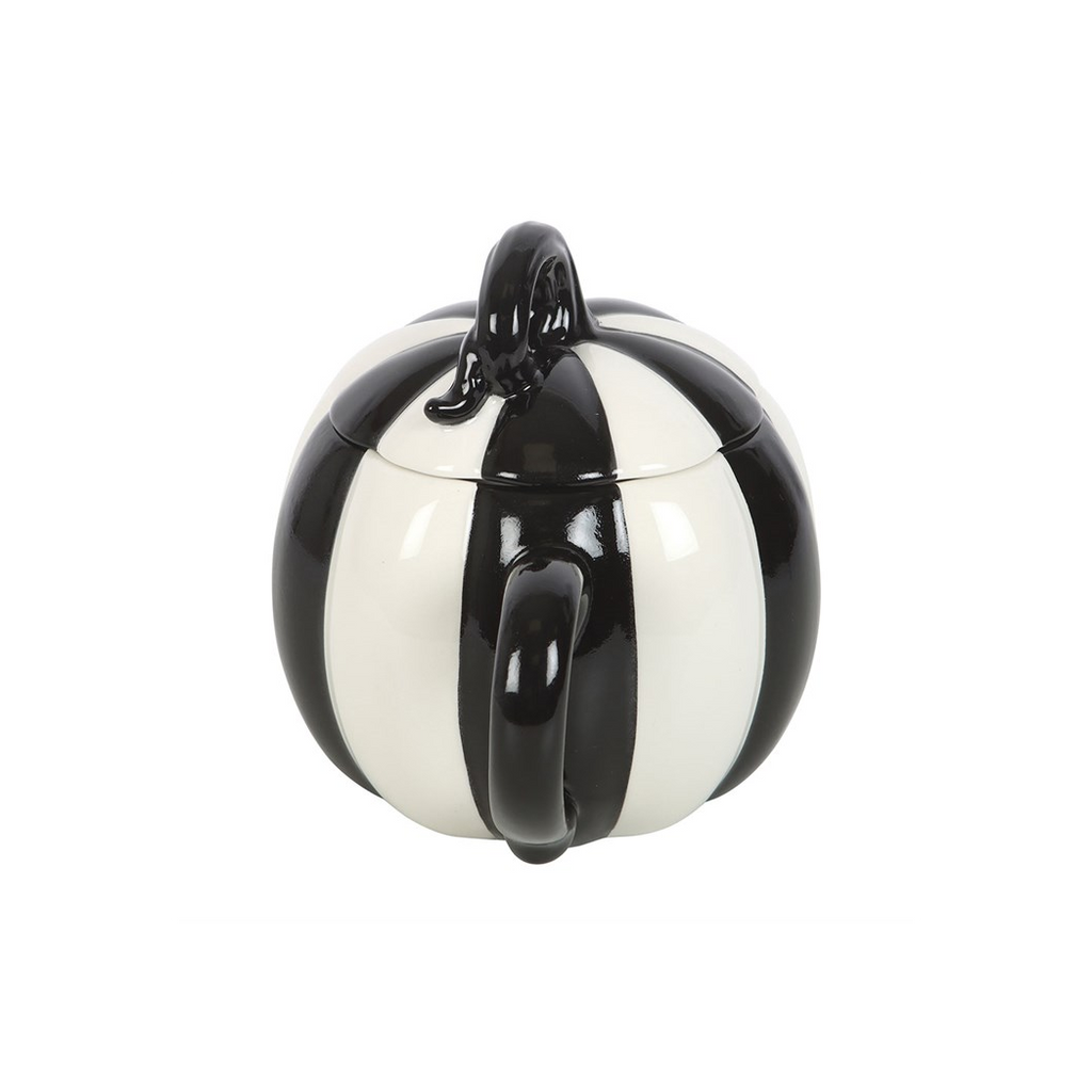 Black and White Striped Pumpkin Lidded Mug