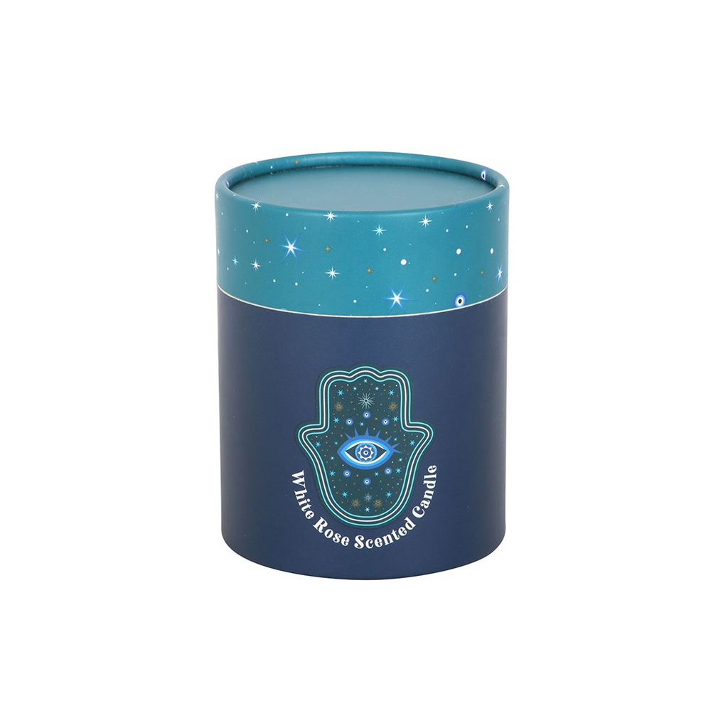 Hand of Hamsa White Rose Candle with Crystals
