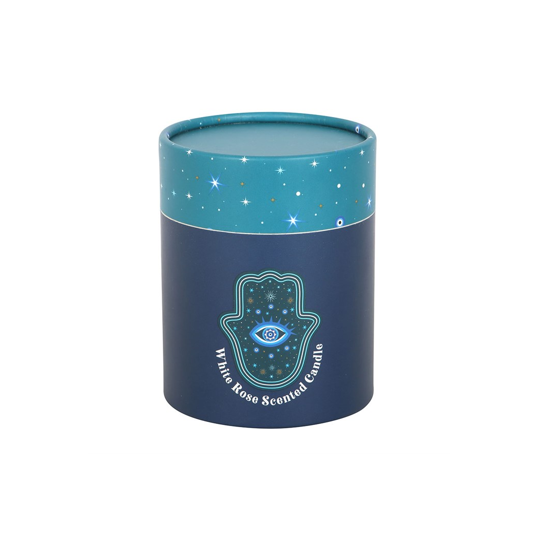 Hand of Hamsa White Rose Candle with Crystals