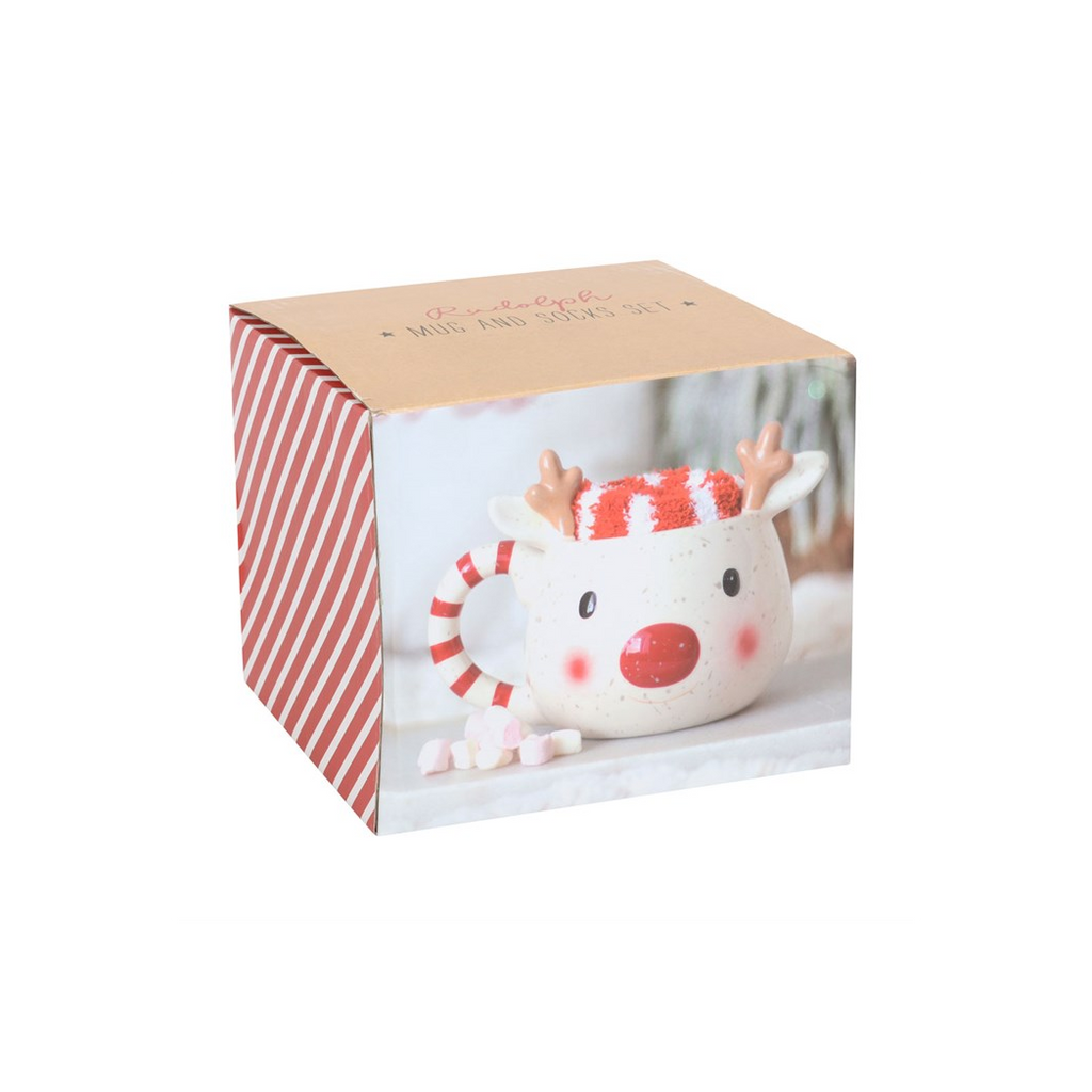 Rudolph Reindeer Mug and Socks Set