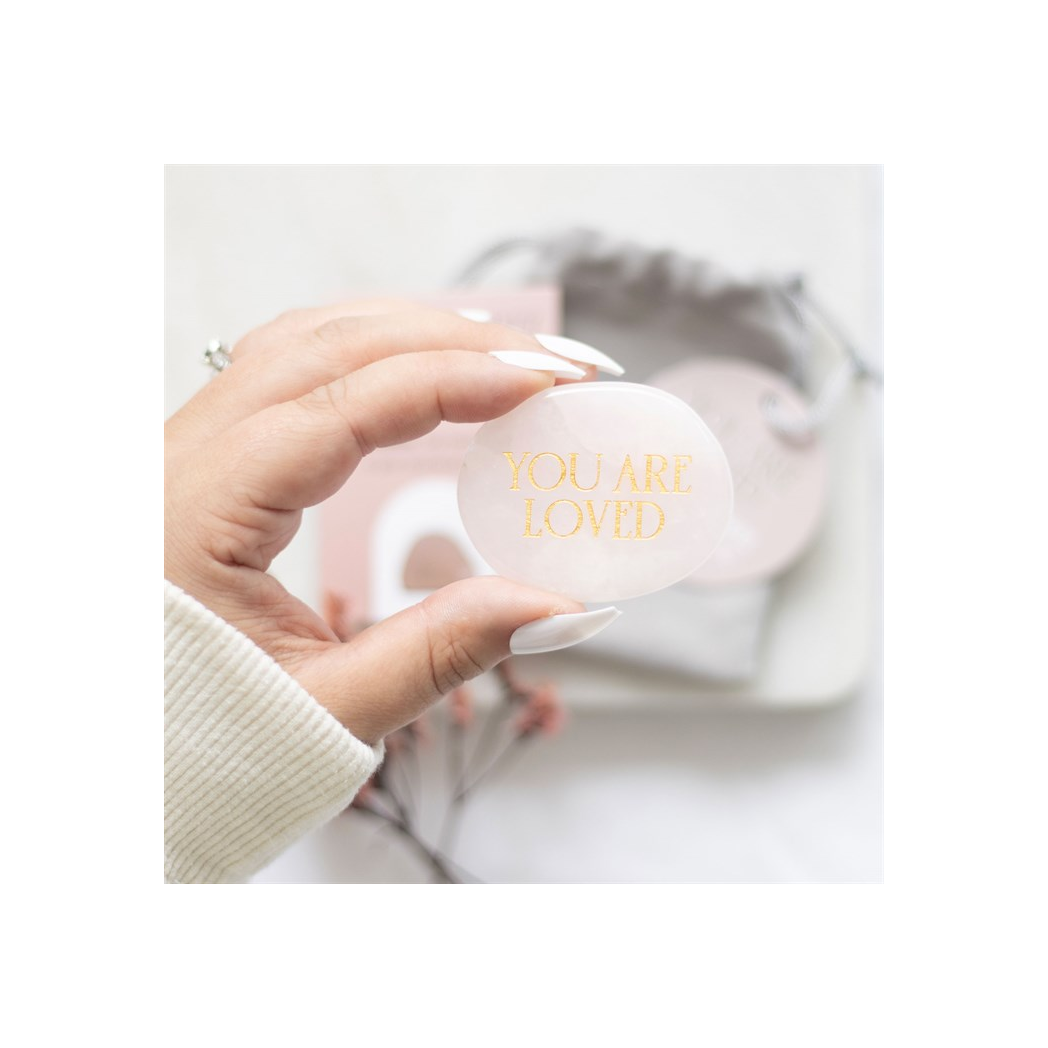 You Are Loved Rose Quartz Crystal Palm Stone
