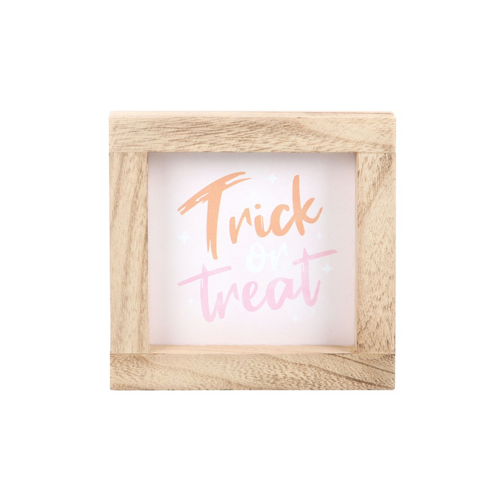 Pink Trick or Treat Wooden Frame Sign
