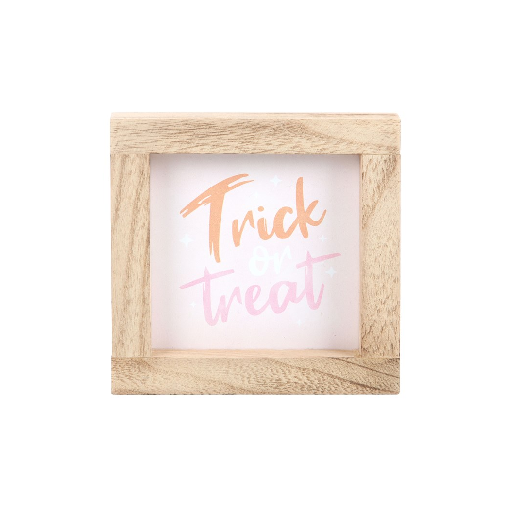 Pink Trick or Treat Wooden Frame Sign
