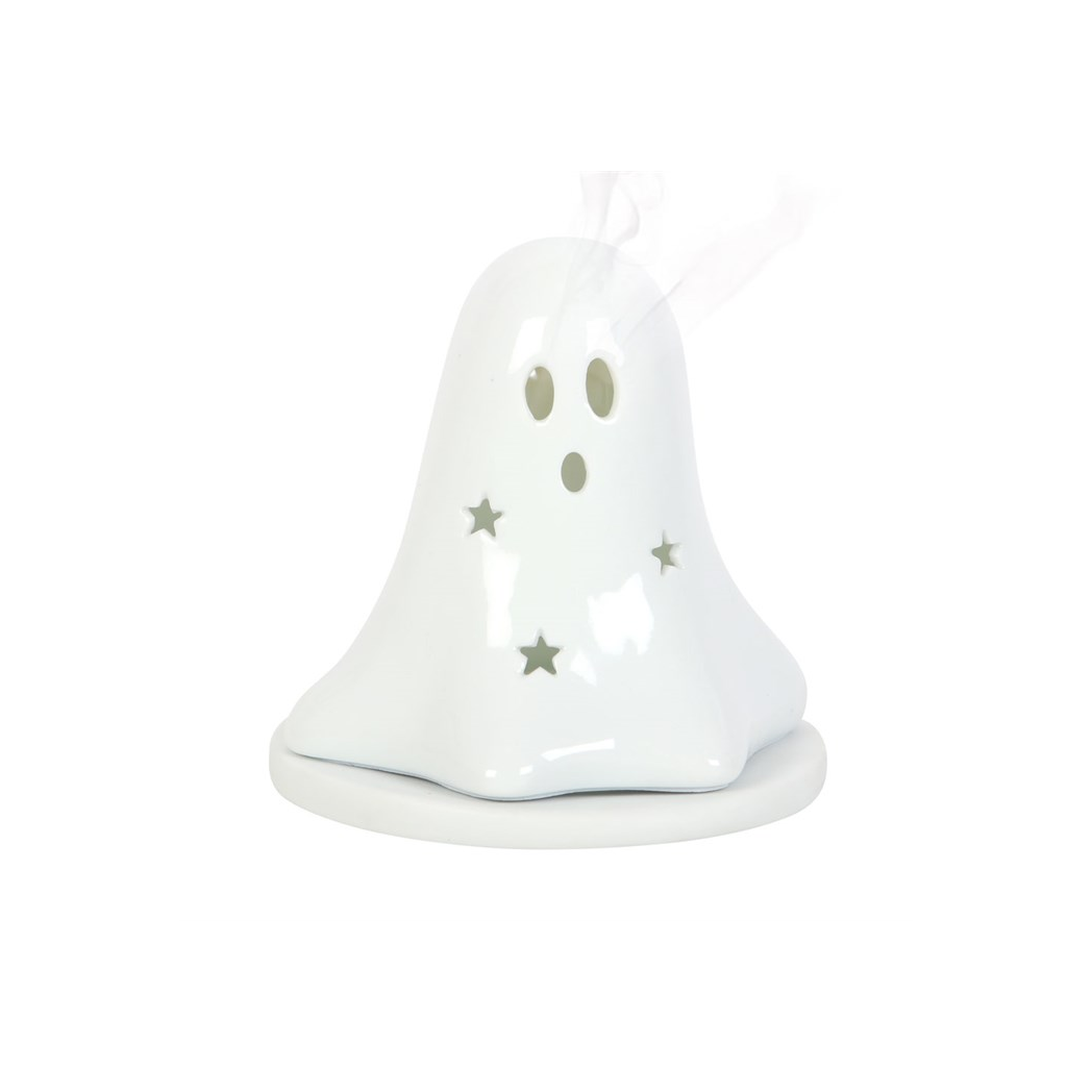 Ceramic Ghost Tealight and Incense Cone Holder