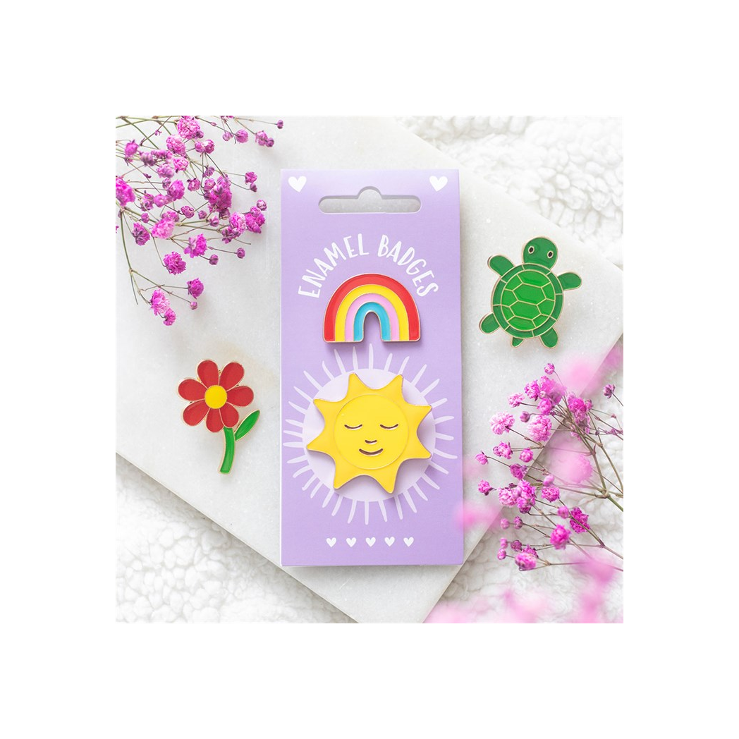 Set of 2 Rainbow and Sun Pin Badges