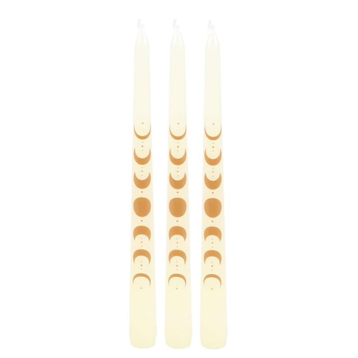 Set of 3 Off White Moon Phases Taper Dinner Candles