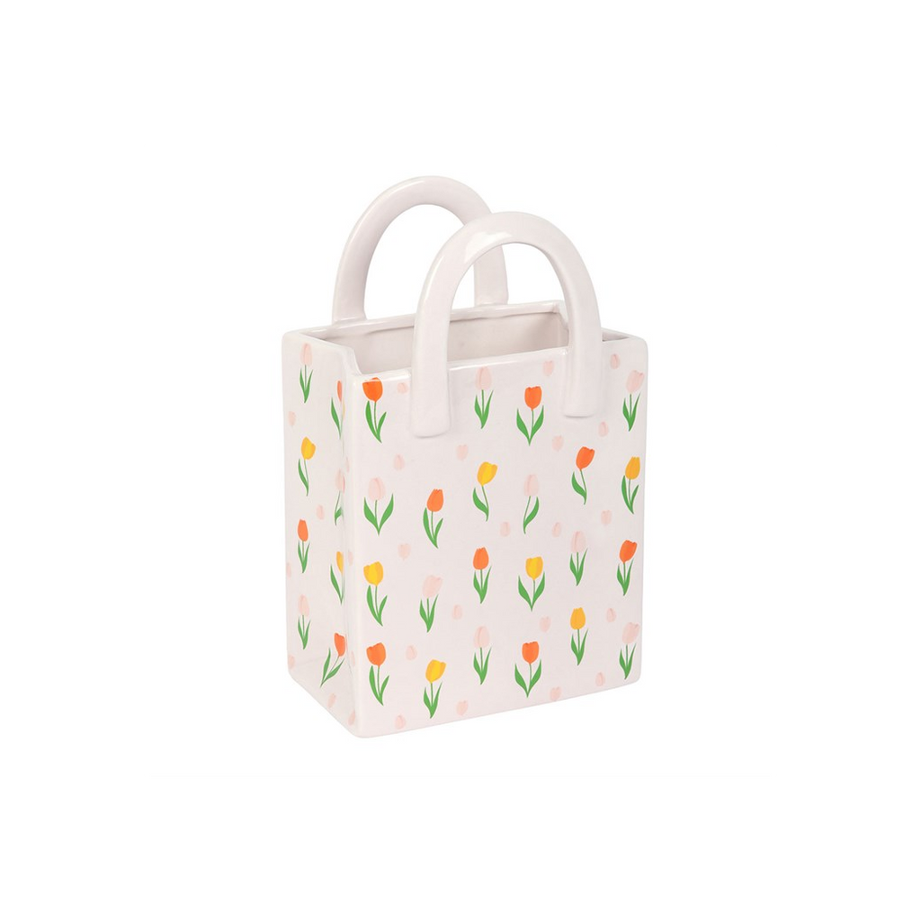 Tulip Print Ceramic Bag-Shaped Flower Vase